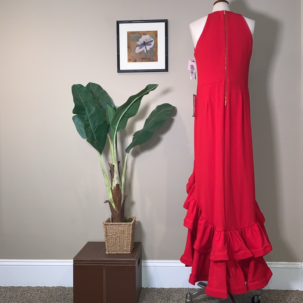 Betsy & Adam Red Ruffle Gown - Picture 7 of 16